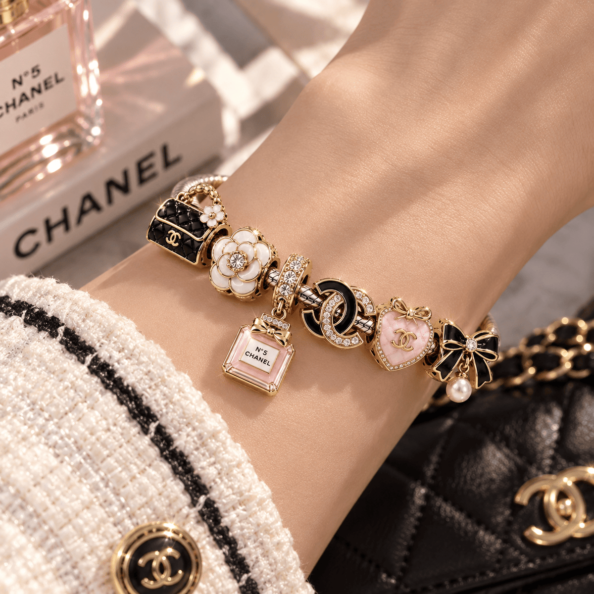 CHANEL Silver Charm Bracelet Set TTN