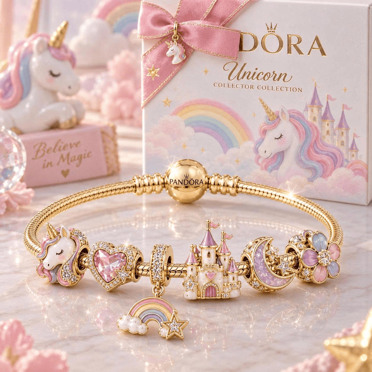 UNCN Gold Charm Bracelet Set VTH